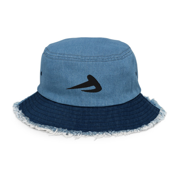 Distressed denim bucket hat w/BlkS