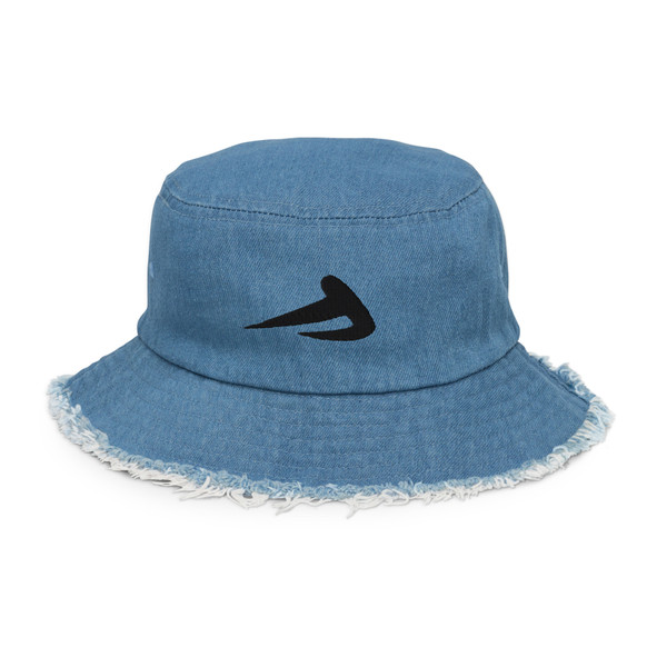 Distressed denim bucket hat w/BlkS