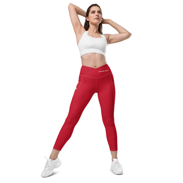 Crossover Leggings with Pockets Red