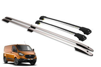 Ford Custom Roof Rails &  Lockable Cross Bars Set - SWB Powder SILVER 2012-on