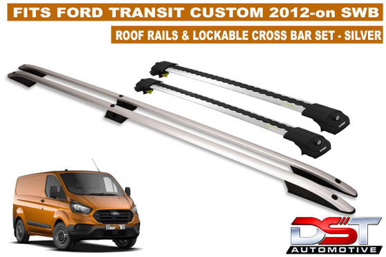 Ford Custom Roof Rails &  Lockable Cross Bars Set - SWB Powder SILVER 2012-on