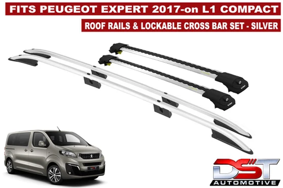 Peugeot Expert Roof Rails & Lockable Cross Bars Set - L1 Compact Silver 17-on