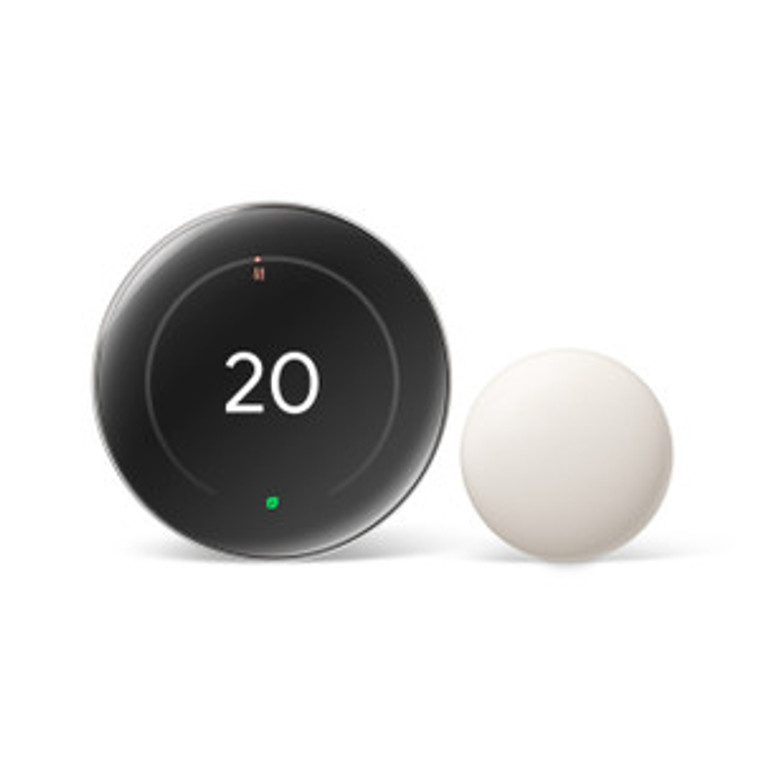 Google Nest 4th Generation Thermostat 3H/2C, w/Sensor, Black with Silver Ring