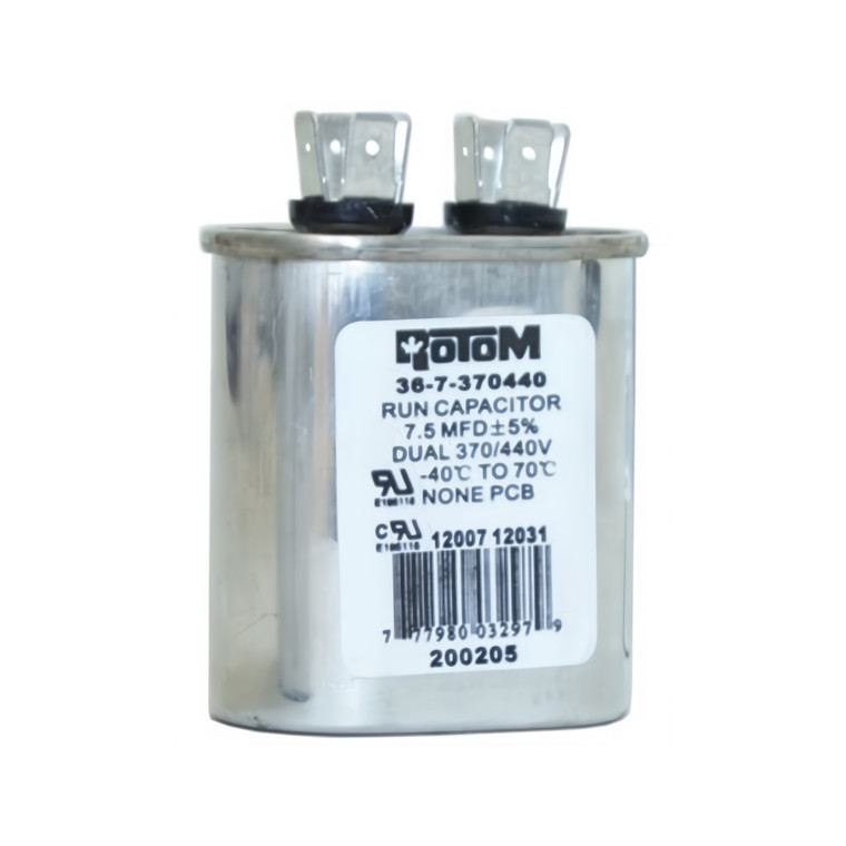 Run Capacitor, Oval, 7.5MFD, 370/440V
