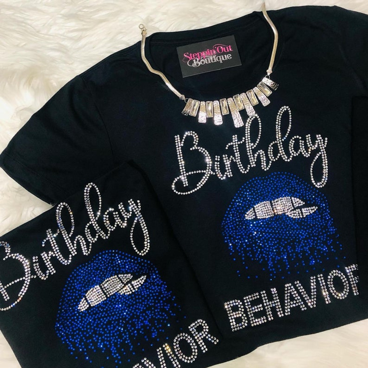 Birthday Behavior Biting Lips Rhinestone Bling Shirt - Steppin'Out Boutique