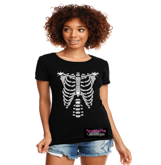 Halloween Skeleton Rhinestone Bling Shirt