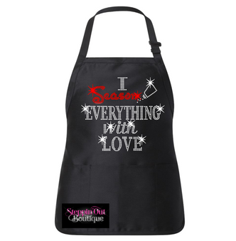 I Season Everything With Love Womens Bling Rhinestone Apron