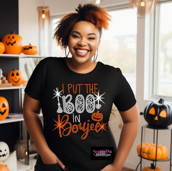 I Put The Boo In Boujee Halloween Rhinestone Bling Shirt