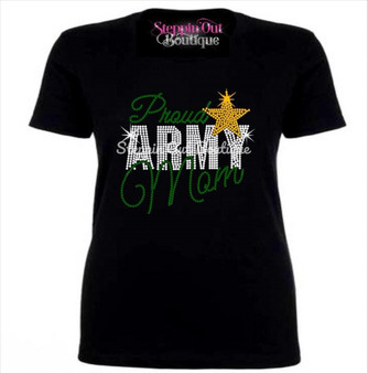 Proud Army Mom Rhinestone Bling Shirt 