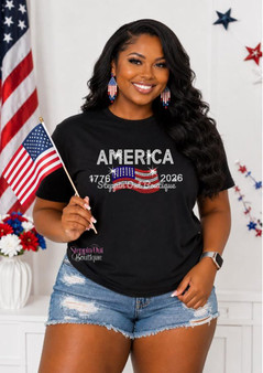 America 1776 2026 Rhinestone Shirt, America 250th Patriotic Tee, USA Flag Sparkle Outfit, 4th of July Shirt Women