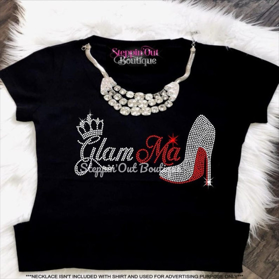 Glamma Crown Heel Rhinestone Bling Shirt