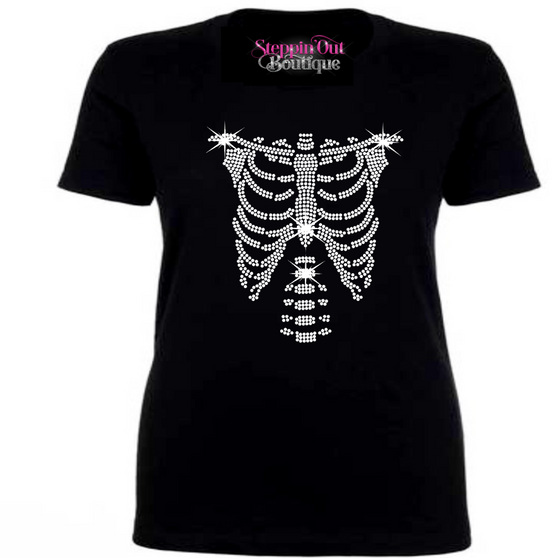 Halloween Skeleton Rhinestone Bling Shirt