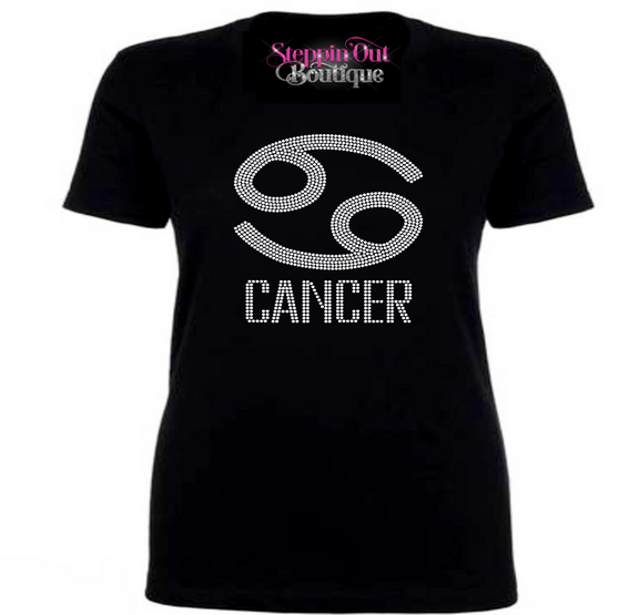 Cancer Zodiac Birthday Rhinestone Bling Shirt