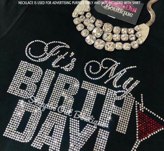 It's My Birthday Martini Glass Rhinestone  Bling Shirt