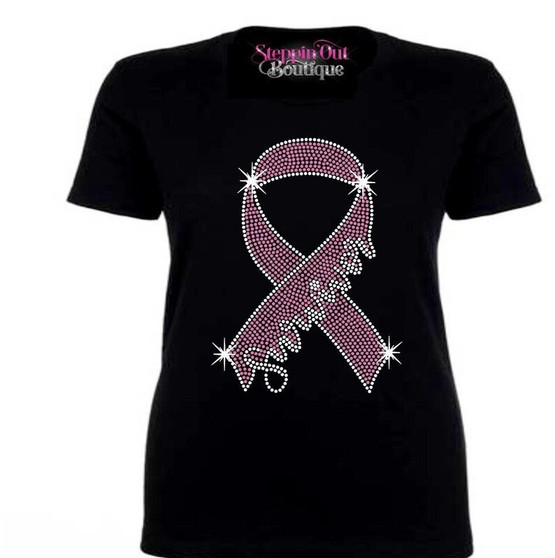 Breast Cancer Survivor Ribbon Rhinestone Bling Shirt