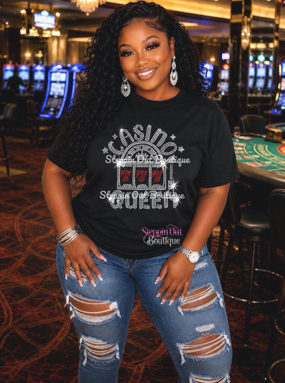 Casino Queen Rhinestone Shirt, Vegas Trip Outfit, 777 Bling Tee, Gambling Party Shirt, Sparkle Gift for Women