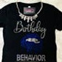 Birthday Behavior Biting Lips Rhinestone Bling Shirt