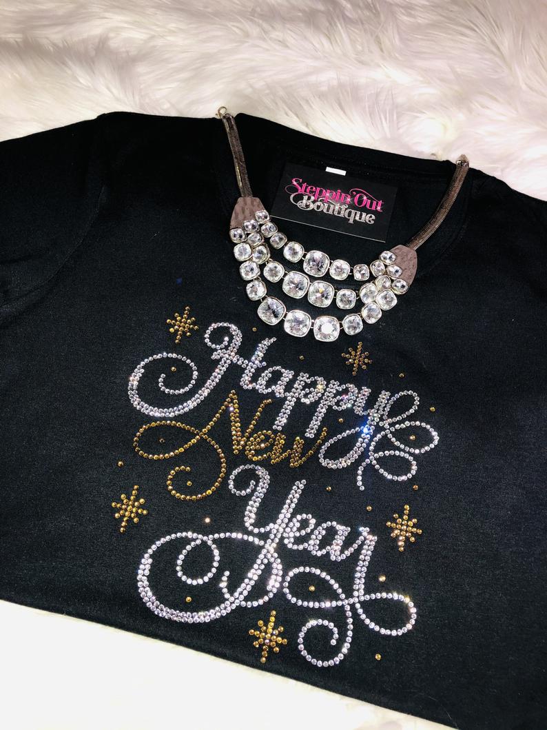 Happy New Year Rhinestone Bling Shirt - Steppin'Out Boutique