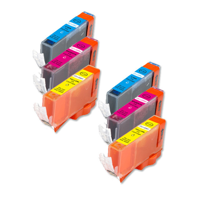 6-Pack Color CMY Canon CLI-221 Compatible Ink w/ chip