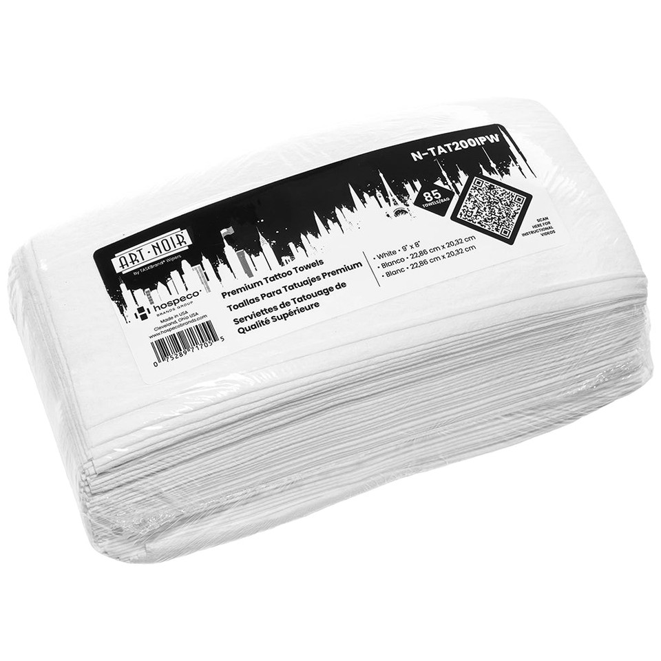 Art Noir Premium Tattoo Towels White 9"x8" - 85 ct per pack