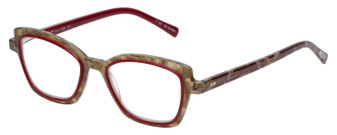 Profile View of Eyebobs Flirt Designer Bi-Focal Prescription Rx Eyeglasses in Red Crystal Brown Horn Marble Ladies Cateye Full Rim Acetate 48 mm