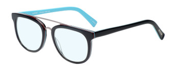 Profile View of Eyebobs Wedge Designer Blue Light Blocking Eyeglasses in Black Silver Powder Baby Blue Unisex Round Full Rim Acetate 52 mm