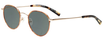 Profile View of Eyebobs BFF 3173-06 Designer Polarized Reading Sunglasses with Custom Cut Powered Smoke Grey Lenses in Orange Tortoise Havana Gold Unisex Oval Full Rim Metal 46 mm