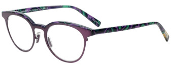 Profile View of Eyebobs Low Hanging Fruit 3159-52 Designer Single Vision Prescription Rx Eyeglasses in Purple Green Marble Swirl Ladies Round Full Rim Acetate 50 mm