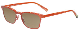 Profile View of Eyebobs Win Win 3158-77 Designer Polarized Reading Sunglasses with Custom Cut Powered Amber Brown Lenses in Orange Red Mesh Unisex Rectangle Full Rim Acetate 51 mm