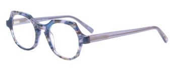 Profile View of Eyebobs Heda Letus Designer Bi-Focal Prescription Rx Eyeglasses in Blue Pearl Silver Grey Marble Unisex Round Full Rim Acetate 47 mm