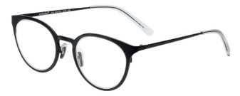 Profile View of Eyebobs Jim Dandy Designer Reading Eye Glasses with Custom Cut Powered Lenses in Satin Black Crystal Unisex Round Full Rim Metal 50 mm