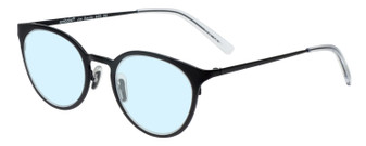 Profile View of Eyebobs Jim Dandy Designer Blue Light Blocking Eyeglasses in Satin Black Crystal Unisex Round Full Rim Metal 50 mm