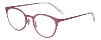Profile View of Eyebobs Jim Dandy Designer Reading Eye Glasses with Custom Cut Powered Lenses in Satin Fuchsia Pink Purple Unisex Round Full Rim Metal 50 mm
