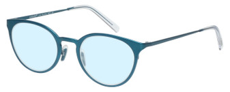 Profile View of Eyebobs Jim Dandy Designer Blue Light Blocking Eyeglasses in Satin Teal Blue Crystal Unisex Round Full Rim Metal 50 mm