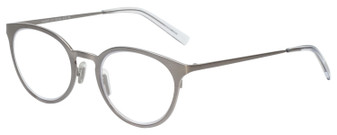 Profile View of Eyebobs Jim Dandy Designer Reading Eye Glasses with Custom Cut Powered Lenses in Satin Silver Crystal Unisex Round Full Rim Metal 50 mm