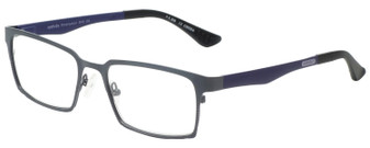 Profile View of Eyebobs Protractor Designer Reading Glasses Gun Metal Black Matte Navy Blue 54mm