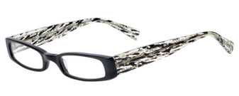 Profile View of Eyebobs Thick Eye Designer Reading Eye Glasses with Custom Cut Powered Lenses in Gloss Black Mosaic Crystal White Ladies Rectangle Full Rim Acetate 50 mm