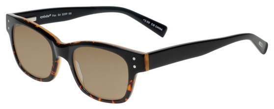 Profile View of Eyebobs Fizz Ed Designer Polarized Sunglasses with Custom Cut Amber Brown Lenses in Tortoise Brown Gold Layer Crystal Unisex Square Full Rim Acetate 50 mm