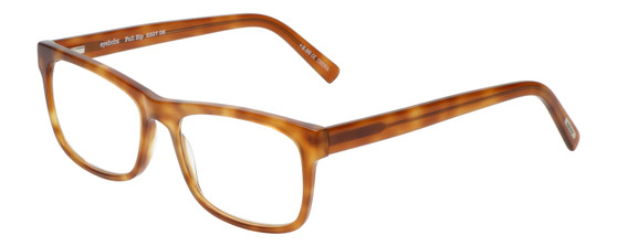 Profile View of Eyebobs Full Zip Designer Bi-Focal Prescription Rx Eyeglasses in Light Brown Gold Tortoise Crystal Unisex Square Full Rim Acetate 57 mm