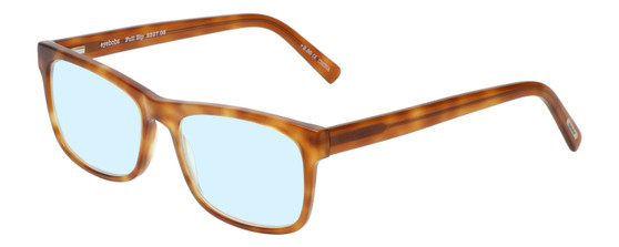 Profile View of Eyebobs Full Zip Designer Blue Light Blocking Eyeglasses in Light Brown Gold Tortoise Crystal Unisex Square Full Rim Acetate 57 mm