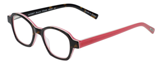 Profile View of Eyebobs Haute Flash Ladies Reading Glasses Tortoise Brown Gold White Pink 46 mm