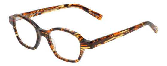 Profile View of Eyebobs Haute Flash Designer Bi-Focal Prescription Rx Eyeglasses in Tortoise Brown Gold Orange Crystal Ladies Square Full Rim Acetate 46 mm