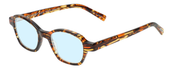 Profile View of Eyebobs Haute Flash Designer Blue Light Blocking Eyeglasses in Tortoise Brown Gold Orange Crystal Ladies Square Full Rim Acetate 46 mm