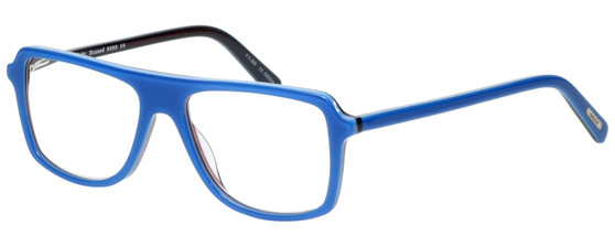Profile View of Eyebobs Buzzed 2293-10 Designer Reading Eye Glasses with Custom Cut Powered Lenses in Blue Black Unisex Square Full Rim Acetate 52 mm