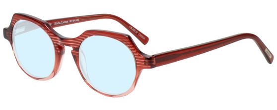 Profile View of Eyebobs Heda Letus 2744-01 Designer Blue Light Blocking Eyeglasses in Red Pink Stripe Crystal Ladies Round Full Rim Acetate 47 mm