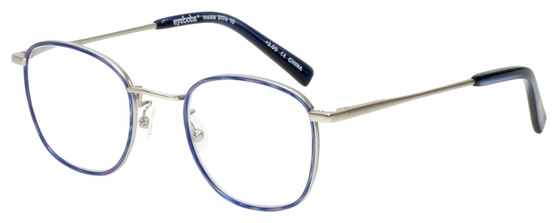 Profile View of Eyebobs Inside 3174-10 Designer Bi-Focal Prescription Rx Eyeglasses in Blue Silver Unisex Square Full Rim Metal 48 mm