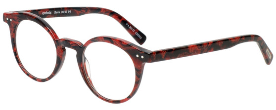 Profile View of Eyebobs Reva 2747-01 Designer Bi-Focal Prescription Rx Eyeglasses in Red Black Marble Swirl Unisex Cateye Full Rim Acetate 45 mm