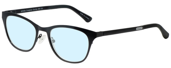 Profile View of Eyebobs Irregular Curves Designer Blue Light Blocking Eyeglasses in Gloss Black Ladies Square Full Rim Metal 51 mm