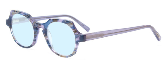 Profile View of Eyebobs Heda Letus Designer Blue Light Blocking Eyeglasses in Blue Pearl Silver Grey Marble Unisex Round Full Rim Acetate 47 mm