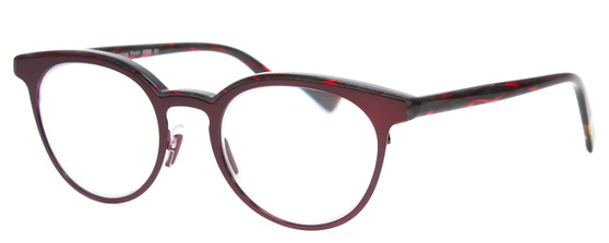 Profile View of Eyebobs Low Hanging Fruit Designer Reading Eye Glasses with Custom Cut Powered Lenses in Red Grey Glitter Marble Unisex Round Full Rim Metal 50 mm